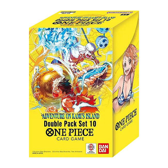 One Piece Card Game: OP15-EB04: Adventure on Kami’s Island Double Pack Set 10 box featuring character artwork of Luffy and Nami.