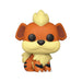 A Funko POP! Pokemon: Growlithe - #597 vinyl figure by Funko, featuring the orange and cream, dog-like Pokémon with black stripes, large ears, and a fluffy tail, sitting and facing forward on a white background.