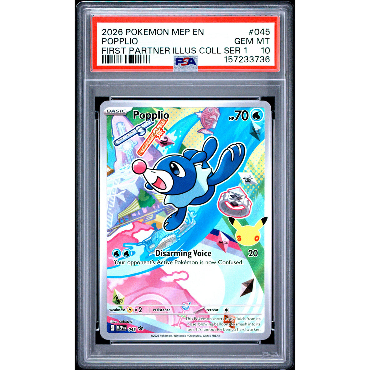 Pokémon TCG: Popplio #045 PSA 10