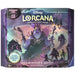 The box art for Ravensburger's Disney Lorcana: Illumineer's Quest - Deep Trouble features Ursula and sea creatures, with text indicating it is a cooperative game for 1–2 players, ages 8 and up.