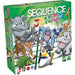 The Asmodee Sequence Junior board game box features colorful cartoon animals—including an elephant, zebra, gorilla, tiger, penguin, hippo, ostrich, turtle, and fox—set against a vibrant green background.