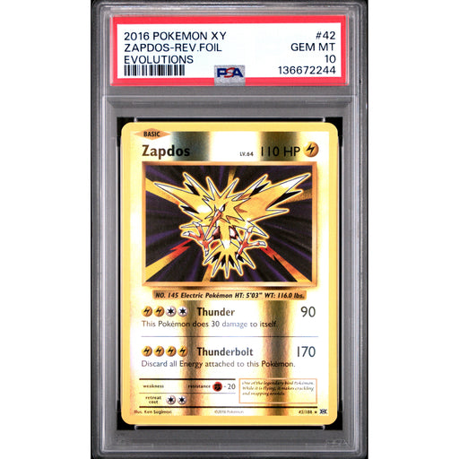 Pokémon TCG: Zapdos #42 PSA 10 Reverse Holo - Evolutions