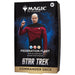 Box for Wizards of the Coast’s Magic: The Gathering - Star Trek Commander Decks from the Universes Beyond series, featuring Captain Jean-Luc Picard in his Starfleet uniform alongside text referencing the Federation Fleet and showcasing blue, white, and red mana symbols. Ideal for Magic: The Gathering fans who enjoy Star Trek Commander Decks. Suitable for ages 13 and up.
