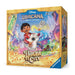 Box art for Ravensburger’s Disney Lorcana: Hyperia City Illumineer’s Trove features a boy holding a glowing guitar, riding swirling magic through a vibrant cityscape. The box is primarily yellow with fantastical buildings and swirling colors.