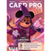 Mickey Mouse, dressed in a purple hooded outfit and holding glowing cards, appears on the cover of Card Pro Magazine – Issue #01 (Spring 2025). The cover features headlines about Disney Lorcana, Pikachu, Commander Decks, Blue-Eyes White Dragon, and Peter Adkison.