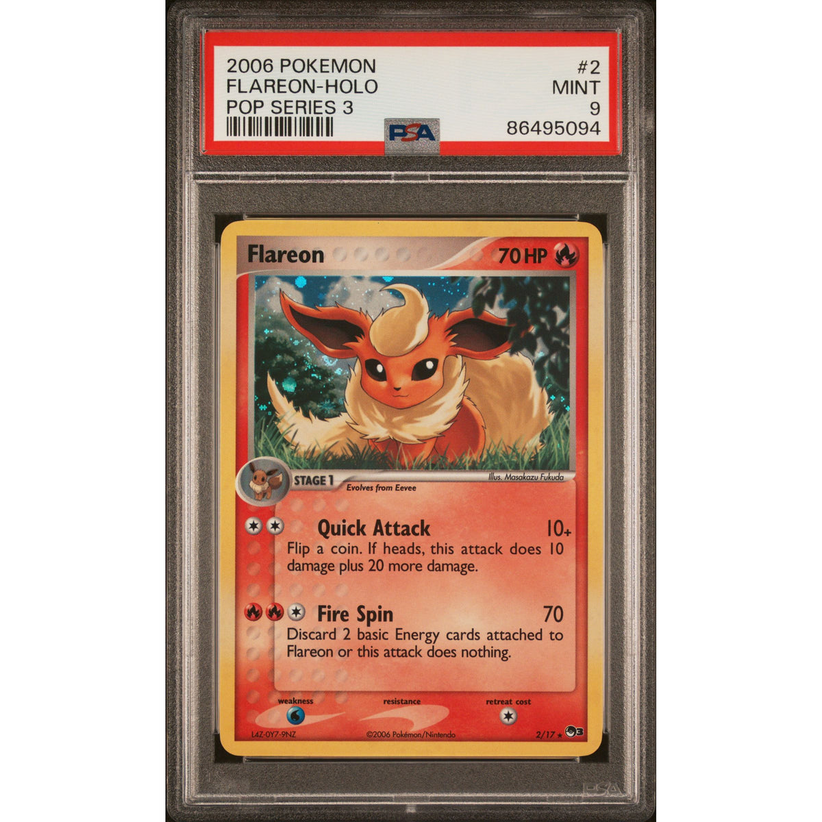 holographic flareon pokemon card Holo 2/17 POP Series 3 PSA 9 Option:8