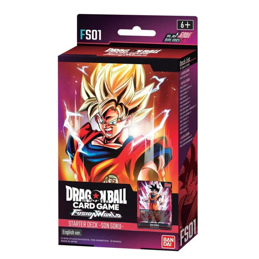 Bandai’s Dragon Ball Super Card Game: Starter Deck features vibrant packaging with Super Saiyan Goku on the front and game details prominently displayed; suitable for ages 6 and up.