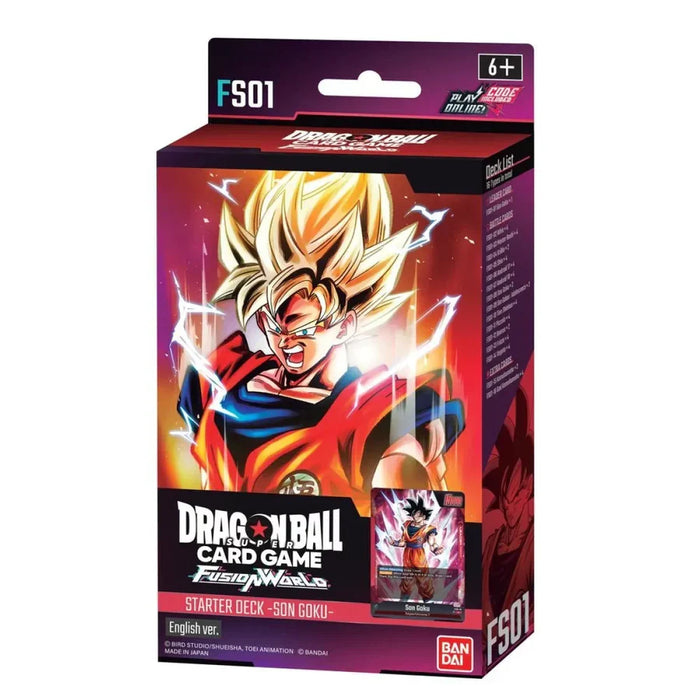 Bandai’s Dragon Ball Super Card Game: Starter Deck features vibrant packaging with Super Saiyan Goku on the front and game details prominently displayed; suitable for ages 6 and up.