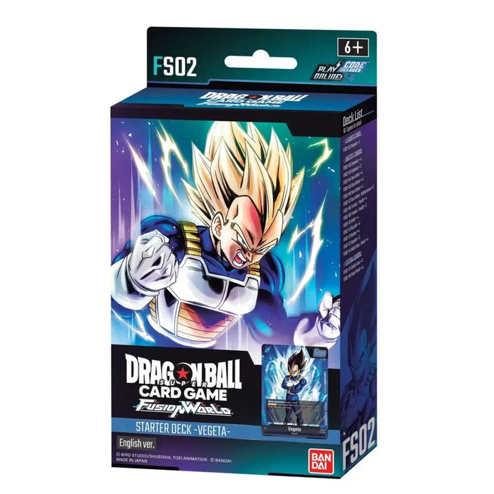 Bandai Dragon Ball Super Card Game: Starter Deck featuring Vegeta in his Super Saiyan form, with card image and product details. Suitable for ages 6 and up.