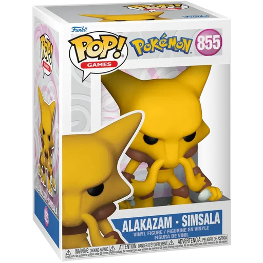 Funko, Inc.’s Funko POP! Pokemon: Alakazam #855 is an essential collectible for any fan, depicting Alakazam with spoons in hand and eyes closed in a signature pose. This vinyl figure is packaged in a display box that showcases official Pokémon merchandise branding and the character’s name, making it an ideal addition for both collectors and fans.