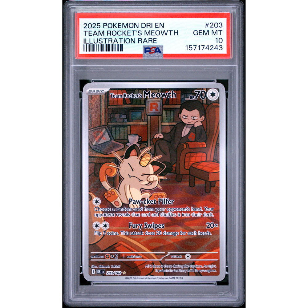 Pokémon TCG: Team Rocket's Meowth #203 PSA 10 - Destined Rivals