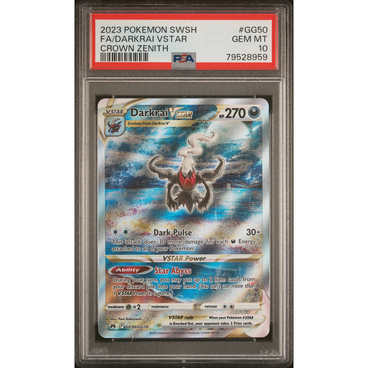 Pokémon TCG: Darkrai Vstar GG50 PSA 10 - Crown Zenith