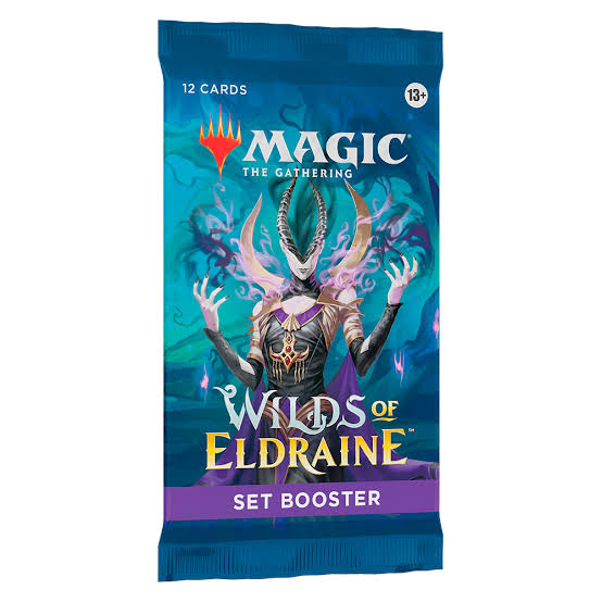 A blue Magic: The Gathering - Wilds of Eldraine Set Booster Display pack featuring an illustration of a horned figure.