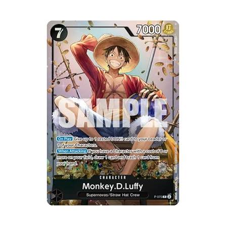 Monkey D. Luffy sits on a treasure chest on the One Piece Card Game: Tin Pack Set Vol.2 - Monkey D. Luffy, with the text SAMPLE overlaid.