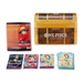 Bandai One Piece Card Game: Treasure Chest vol.1 including a branded storage tin, a stack of booster packs, three character cards, and a stack of card sleeves featuring Nami.