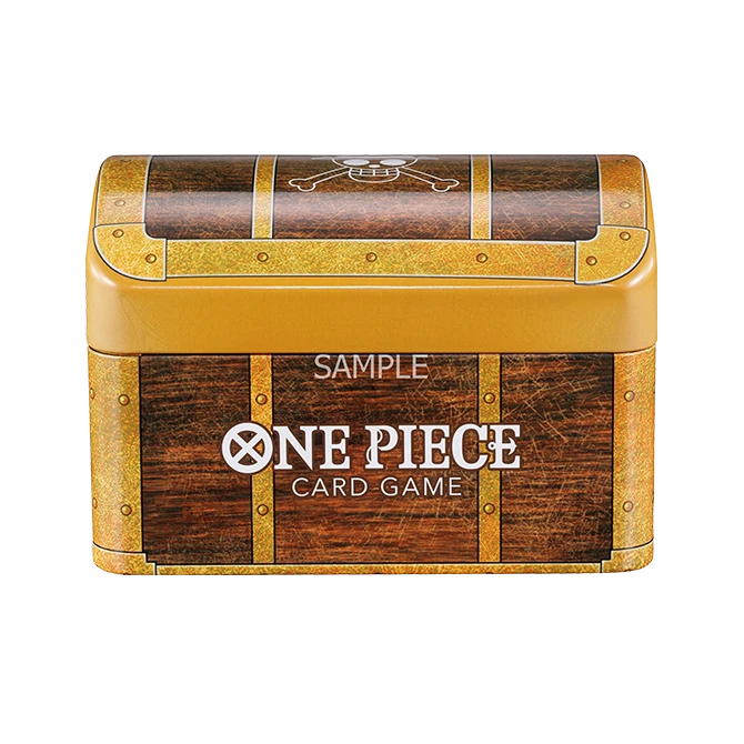 Bandai One Piece Card Game: Treasure Chest vol.1 designed to look like a pirate treasure chest, featuring the series logo and the word SAMPLE on the lid.
