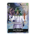 A Bandai One Piece Card Game: Premium Card Collection -Best Selection Vol.6 trading card featuring Saint Mjosgard in ornate attire, accompanied by two background characters. The card displays character information and stats, with a prominent SAMPLE watermark across the center.