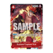 From the One Piece Card Game: Premium Card Collection -Best Selection Vol.6 by Bandai, this trading card features Eustass Captain Kid—a muscular, red-haired character wearing goggles and a fur coat. The card showcases his stats, abilities, and description over a fiery background with "SAMPLE" marked across it.