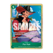 Anime-style trading card from Bandai’s One Piece Card Game: Premium Card Collection -Best Selection Vol.6, titled For Fun and depicting a character with a large hat and sword against a blue sky. White SAMPLE text overlays the image, which features a green and gold border with game instructions.