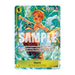 A Bandai One Piece Card Game: Premium Card Collection -Best Selection Vol.6 trading card featuring Nami in a dynamic pose against a blue and green background with yellow trim, showcasing various stats and abilities on the card, and the word “SAMPLE” overlaid in white.