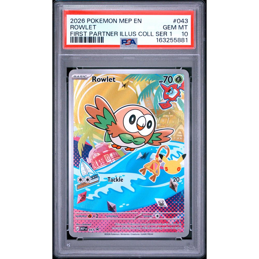 Pokémon TCG: Rowlet #043 PSA 10 - Mega Evolution Black Star Promo