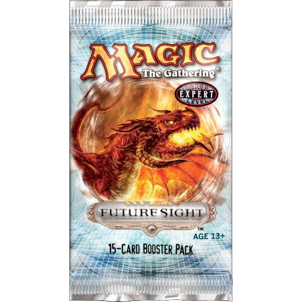 A sealed Magic: The Gathering - Future Sight Booster Pack featuring a fiery dragon illustration and an Expert Level badge.