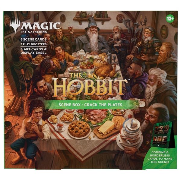 Wizards of the Coast The Hobbit - Scene Boxes: Treasures of Smaug includes Smaug the dragon guarding his treasure with Bilbo Baggins nearby, plus featured items; recommended for ages 13 and up.