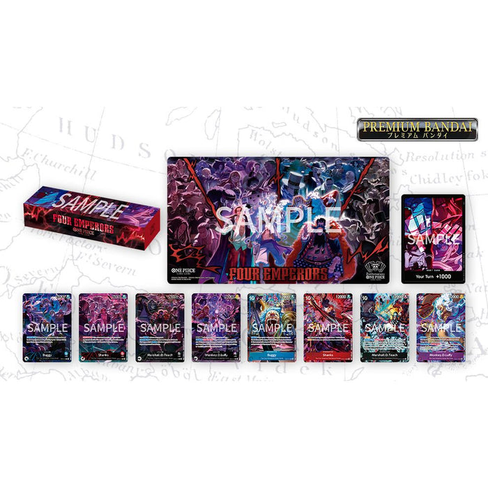 One Piece Card Game: 2nd Anniversary Set (English Version) featuring a playmat, card sleeves, and eight character cards.