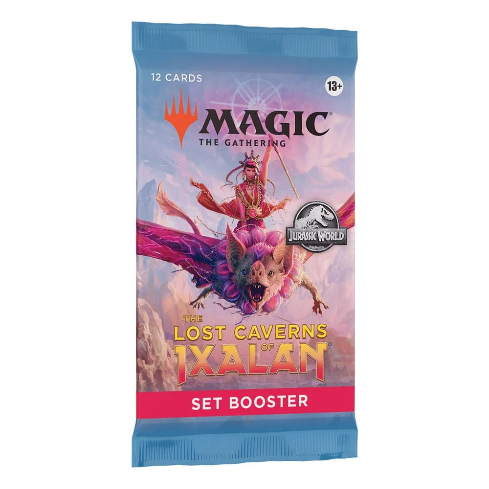 A Magic: The Gathering - The Lost Caverns of Ixalan Booster Display box featuring an illustration of a figure riding a winged creature over a landscape.