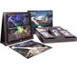 Wizards of the Coast Magic: The Gathering – Lord of the Rings: Tales of Middle-earth Scene Box (Set of 4) includes card packs, illustrated cards, a display stand, a cardboard box, and a poster featuring fantasy artwork from the Universes Beyond Tales of Middle-earth.