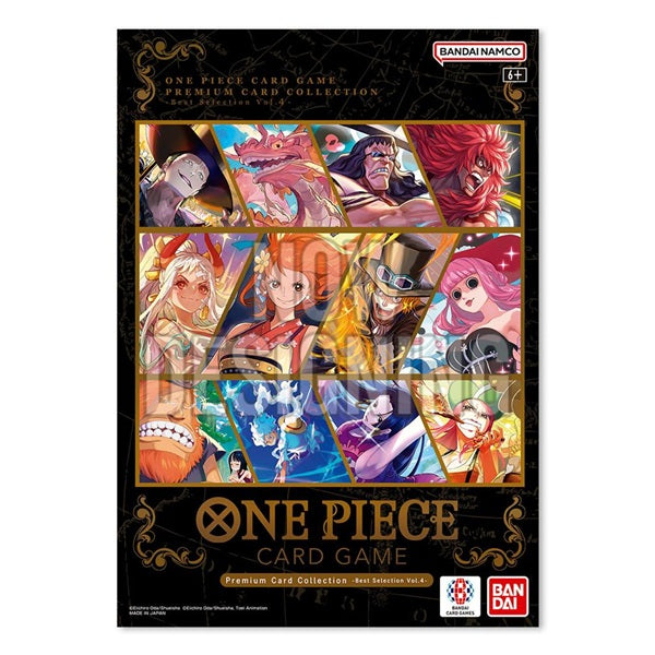 Packaging for the One Piece Card Game: Premium Card Collection - Best Selection Vol.4 featuring an assortment of anime character illustrations.