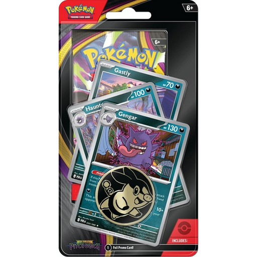 Experience the Pokémon TCG: Pitch Black Premium Checklane Blister by The Pokémon Company—a unique trading card set that highlights Gastly, Haunter, and Gengar cards in secure plastic packaging. This exclusive product also comes with a collectible metallic coin featuring Gengar’s face at the bottom, making it a perfect addition for collectors and fans who value the Mega Evolution legacy.