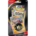 The Pokémon TCG: Pitch Black Premium Checklane Blister by The Pokémon Company includes Tyrunt and Tyrantrum cards, a playful Pokémon metallic coin, and a booster pack in vibrant packaging for ages 6+.