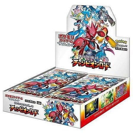 A sealed Pokémon TCG: Champion Road Booster Box - Japansk (Sun & Moon: SM6b) display box featuring Scizor and other Pokémon on the packaging.