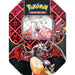 The Pokémon TCG: Tera Charizard ex Tin by The Pokémon Company features a crystal-style Charizard ex card and eye-catching red and black geometric patterns, with bold Charizard artwork on the front.