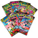 Seven booster packs from The Pokémon TCG: Mega Greninja ex Premium Collection Box by The Pokémon Company are fanned out, showcasing vibrant artwork and various Pokémon on each overlapping packet.