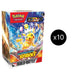 A Pokémon TCG: Surging Sparks Build & Battle Display Case by The Pokémon Company, featuring an electric-themed Pokémon with colorful gem-like sparks and a black circle marked x10 to show the quantity.