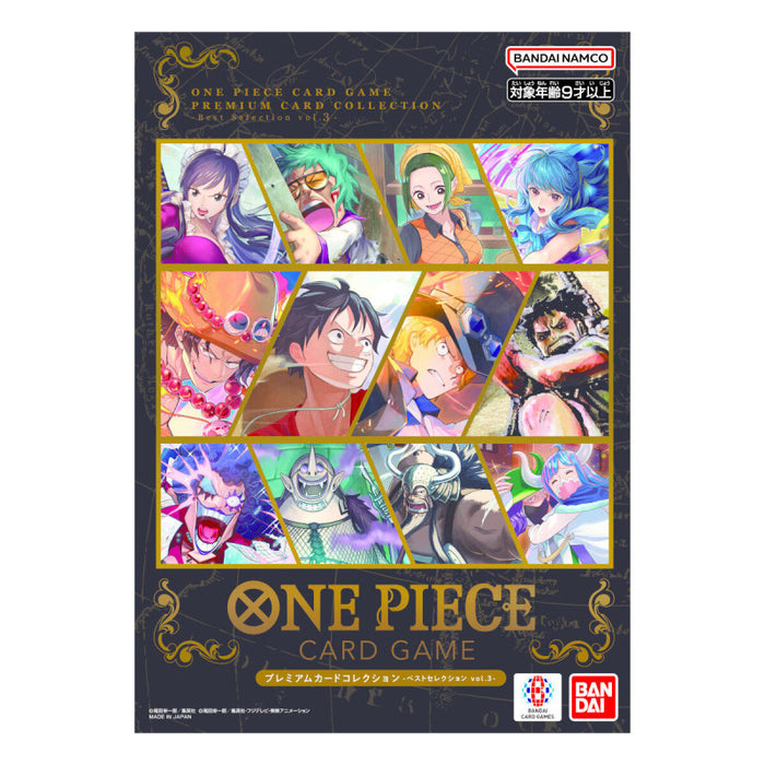 Bandai One Piece Card Game: Premium Card Collection - Best Selection Vol.3 packaging featuring twelve illustrated character cards.