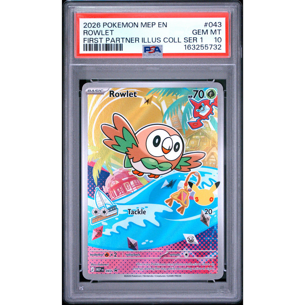 Pokémon TCG: Rowlet #043 PSA 10 - Mega Evolution Black Star Promo