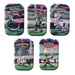 Five Pokémon TCG: Galar Power Mini Tins from The Pokémon Company, each featuring vibrant artwork of Dragapult, Obstagoon, Galarian Rapidash, Sirfetch’d, and Toxtricity set against colorful backgrounds with the iconic Pokémon logo displayed at the top.