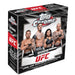The Topps Chrome 2026 UFC Mega Box features images of four UFC fighters in fighting stances on the front, with prominent Topps Chrome and UFC logos.