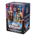 The Topps Chrome 2026 WWE Value Box features images of four male and female wrestlers on the front, along with logos and promotional text highlighting exclusive cards and box contents.