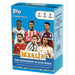 The Topps Chrome UEFA 2024/25 Value Box by Topps features six soccer players in assorted jerseys on the front, displaying logos for the Champions League, Europa League, and Conference League.