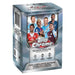 Topps Chrome Uefa Club Competitions 2025/26 Mega Box by Topps features images of six soccer players, Champions League, Europa League, and Conference League logos, plus text highlighting four exclusive Raywave parallels inside.