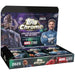 Topps Chrome Marvel Studios 2025 Hobby Box display features packaging with characters such as Galactus, Mr. Fantastic, Nick Fury, and Hulk, and highlights the chance to find autographs and sketch cards.