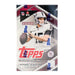 The 2026 Topps NFL Flagship Football Hobby Box showcases an NFL player in a silver and black uniform, and features text highlighting that each hobby box includes an autograph or relic card.