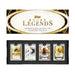 The Topps Rugby Legends 2026 Hobby Box by Topps showcases four individually encased trading cards featuring legendary rugby players, with select autographed cards included, all neatly arranged in a black foam insert below an elegant white-and-gold lid—making it the perfect samlerboks for devoted rugby collectors.