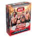 Box of Topps UFC Stadium Club 2026 Mega Box trading cards features four fighters posing in fighting stances, with the Octagon in the background and red highlight graphics on the box.