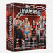Topps Universe 2026 WWE Mega Box featuring Solo Sikoa, Sol Ruca, Stephanie Vaquer, and Cody Rhodes on the front against a red swirling background with promotional text.