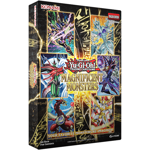 Box of Konami Pokémon TCG: Magnificent Monsters Tuckbox, featuring colorful illustrations of various monsters and the tagline Your Favorite Monsters Re-Imagined! For ages 6 and up.